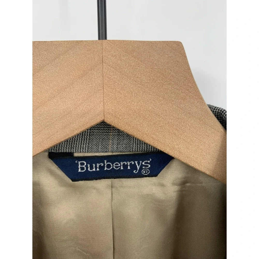 Vintage Burberrys Blazer Mens 44L Gray Plaid Super 100s Wool Made USA